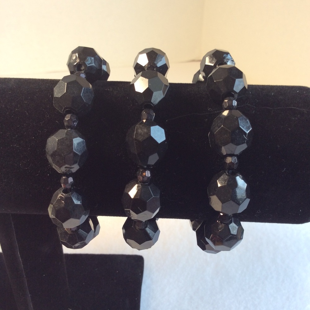 SALE BOGO Black Faceted Black Bead Bracelets
